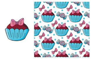 cupcake, muffin. set di elementi e pattern senza soluzione di continuità vettore