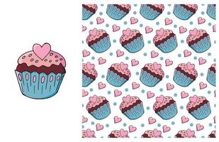 cupcake, muffin. set di elementi e pattern senza soluzione di continuità vettore