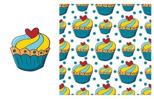 cupcake, muffin. set di elementi e pattern senza soluzione di continuità vettore