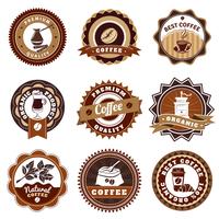 Set di etichette per emblemi di caffè marrone vettore