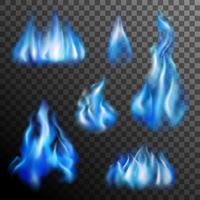 Set trasparente fuoco blu vettore