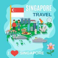 Manifesto nazionale di simboli di viaggio di Singapore vettore