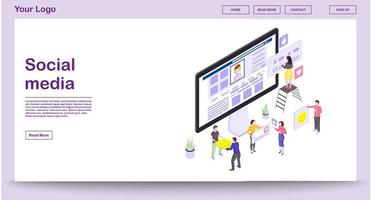 modello di vettore della pagina web dei social media con illustrazione isometrica