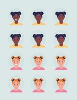 ragazze diverse espressioni del viso set di avatar di caratteri vettoriali di colore semi piatto