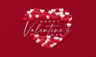 cuori di San Valentino 3d. carino amore banner, romantico biglietto di auguri buon san valentino auguri testo, cuore rosso palloncini concetto vettoriale