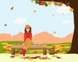 ragazza nel parco in autunno seduta vettore