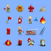 Vigili del fuoco Cartoon Icons Red Blue Set vettore