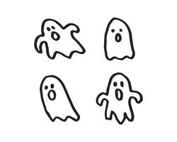 un set di illustrazione vettoriale fantasma in colore nero e sfondo bianco. ci sono quattro tipi con grafica creativa del disegno a mano.