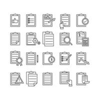 set di icone degli appunti su sfondo bianco. semplici illustrazioni dell'icona della linea del tratto modificabili correlate alla registrazione di documenti nel mondo degli affari. vettore