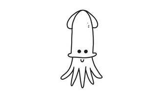 un simpatico calamaro sorridente. collezione di personaggi da colorare di cartoni animati animali marini per bambini. illustrazione di disegno animale facile e divertente per la creatività dei bambini. guida al disegno nel disegno vettoriale. vettore