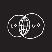 illustrazione del logo del globo in stile contorno. semplice disegno a tratteggio di un elemento moderno. schizzo disegnato a mano minimo di linee bianche su sfondo nero. vettore