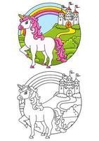 carino unicorno. cavallo magico fata. pagina del libro da colorare per bambini. stile cartone animato. illustrazione vettoriale isolato su sfondo bianco.