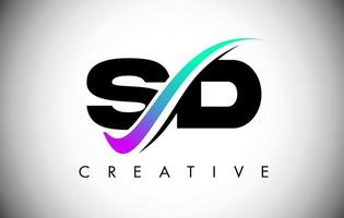 logo della lettera sd con linea curva swoosh creativa e carattere audace e colori vivaci vettore