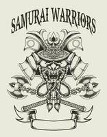illustrazione vettoriale testa di samurai stile monocromatico