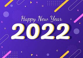 felice anno nuovo 2022 modello design piatto illustrazione con nastri e coriandoli su uno sfondo colorato per poster, brochure o banner vettore