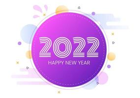 felice anno nuovo 2022 modello design piatto illustrazione con nastri e coriandoli su uno sfondo colorato per poster, brochure o banner vettore