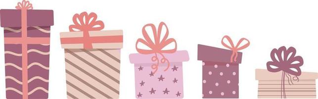set di scatole regalo, regali. compleanno, san valentino, concetto di vacanza di natale. vettore