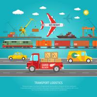 Stampa di poster di dettagli di trasporto di logistica piatta vettore