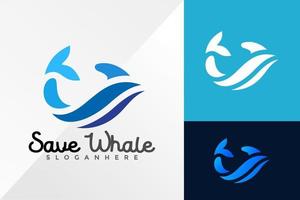 modello di illustrazione vettoriale di design del logo dell'onda del mare e della balena