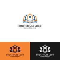 logo design la casa abbinata ai libri simboleggia la biblioteca. puoi usarlo per il logo della tua casa o della biblioteca o per l'area di lettura o qualsiasi altra cosa. vettore