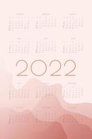Calendario 2022 con onda fluida sfumata rossa vettore