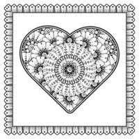 fiore mehndi con cornice a forma di cuore. decorazione in etnico orientale, ornamento scarabocchio. vettore