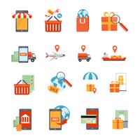 Set di icone di m-commerce vettore