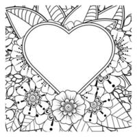 fiore mehndi con cornice a forma di cuore. decorazione in etnico orientale, ornamento scarabocchio. vettore