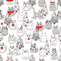 gattini carini invernali senza cuciture, sfondo di animali dei cartoni animati, illustrazione vettoriale