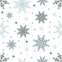 semplice modello di Natale senza soluzione di continuità. fiocchi di neve con diversi ornamenti. su sfondo nero vettore