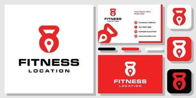 kettlebell posizione pin mappa palestra fitness esercizio bilanciere logo design con modello di layout biglietto da visita vettore