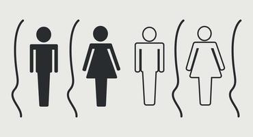 semplice bastone persone genere uomo e donna icona colore nero piatto illustrazione vettoriale adatto per il cartello del bagno