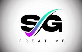 logo della lettera sg con linea curva swoosh creativa e carattere audace e colori vivaci vettore
