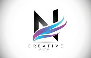 logo della lettera n con swoosh sfumati creativi. lettera n elegante creativa con icona vettoriale colorata