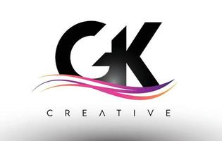 icona del design della lettera logo gk. lettere gk con linee colorate creative swoosh vettore