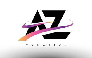 icona del design della lettera logo az. lettere az con linee colorate creative swoosh vettore