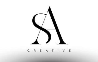 sa minimalista serif moderno logo lettera in bianco e nero. sa creative serif logo design icona vettore