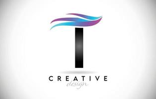 logo della lettera t con swoosh sfumati creativi. lettera t creativa elegante con icona vettoriale colorata