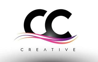 icona del design della lettera logo cc. lettere cc con linee colorate creative swoosh vettore