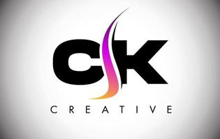 ck letter logo design con shoosh creativo e look moderno vettore