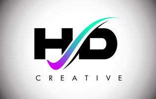 logo lettera hd con linea curva swoosh creativa e carattere audace e colori vivaci vettore