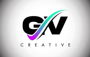 logo della lettera gv con linea curva swoosh creativa e carattere audace e colori vivaci vettore