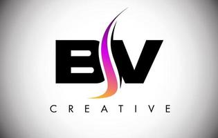 design del logo della lettera bv con shoosh creativo e look moderno vettore