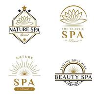 set di logo resort spa di lusso. con l'icona del fiore. modello di logo premium, elegante, classico e vintage vettore