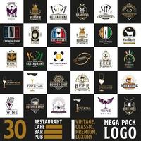 mega set e grande gruppo, ristorante, caffetteria, bar e design del logo del pub. con uno stile classico, vintage, premium e di lusso vettore