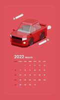 modello di calendario con illustrazione di auto berlina vettore