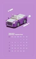 modello di calendario con illustrazione di auto decappottabile vettore