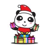 panda simpatico cartone animato che celebra il natale vettore