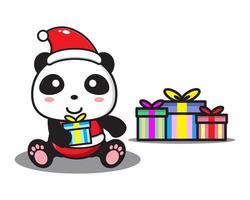 panda simpatico cartone animato che celebra il natale vettore