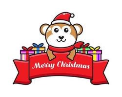 scimmia simpatico cartone animato con nastro di auguri di Natale vettore